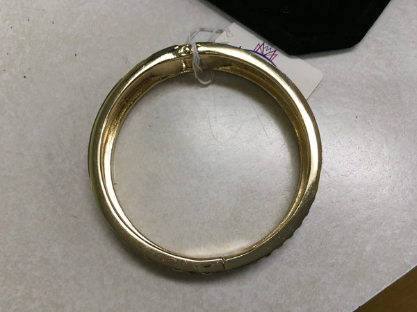 Black and crystal checker design gold bangle bracelet