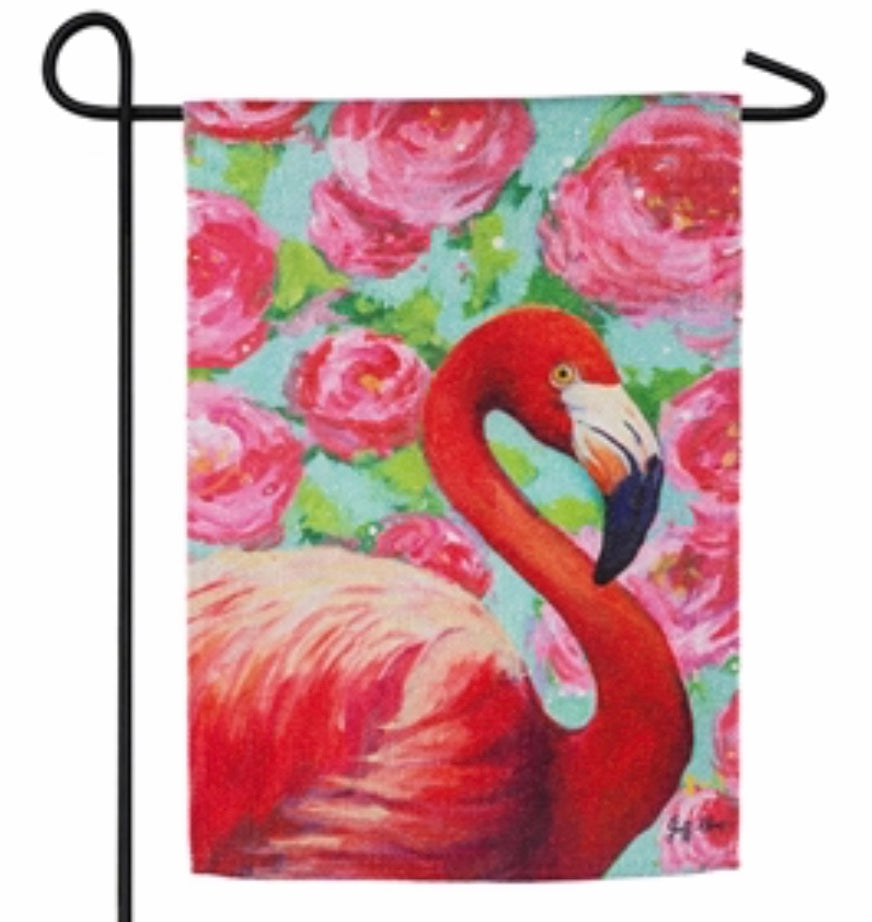 Beautiful Flamingo Floral Garden  Flag