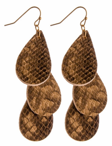 Beige animal print design trio drop earrings