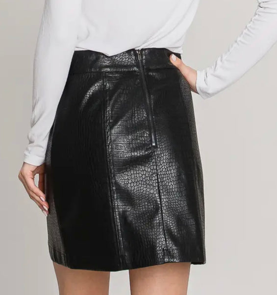 Black faux leather mini skirt