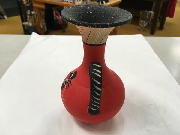 Red clay hand-painted pitcher vase Vintage preowned