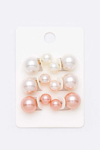 Mix Color Pearls Front Back Studs Set