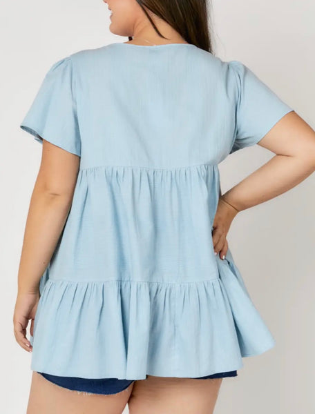 Blue tier with tie neck top Plus