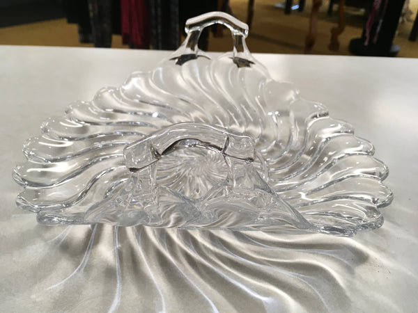 Fostoria Spiral & Swirl glass handled tray Vintage