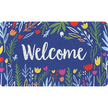 Blue Floral Welcome Antimicrobial  Mat
