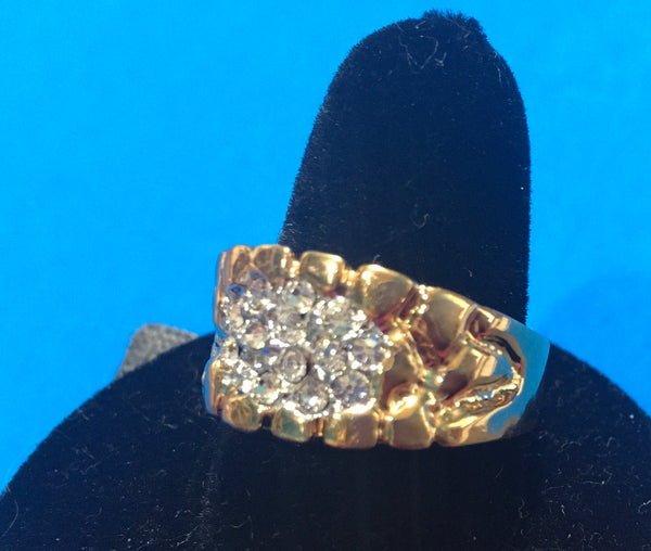 Vintage 14 CZ nugget gold ring sz 9.5