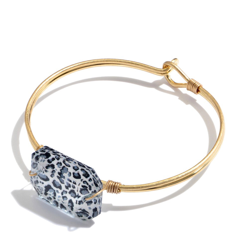 Leopard Crystal Bangle Bracelet in Gold