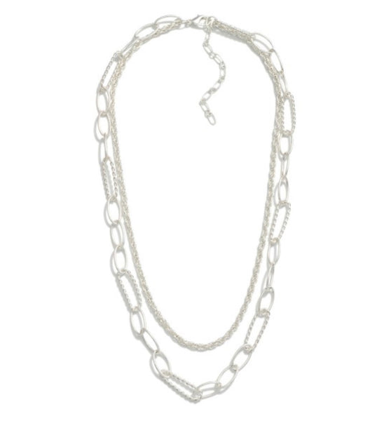 Silver link double strand necklace