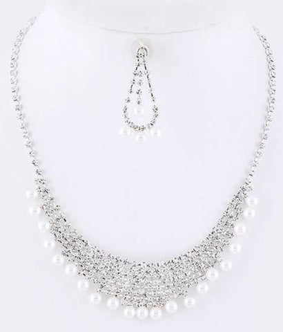 Pearl rhinestone collar necklace set