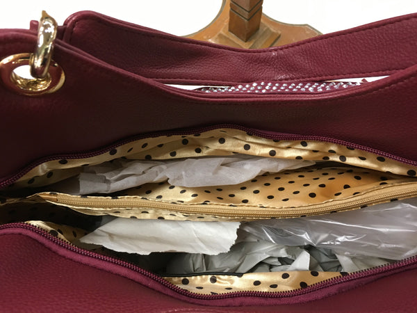 Burgundy Fringed Rhinestone Accented Handbag
