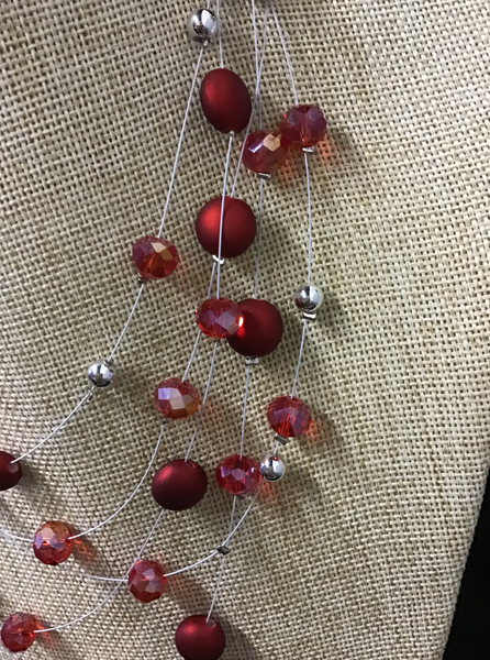 Red beaded 5 strand necklace