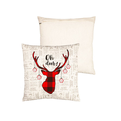 Red Plaid Oh Deer Reindeer Winter Pillow