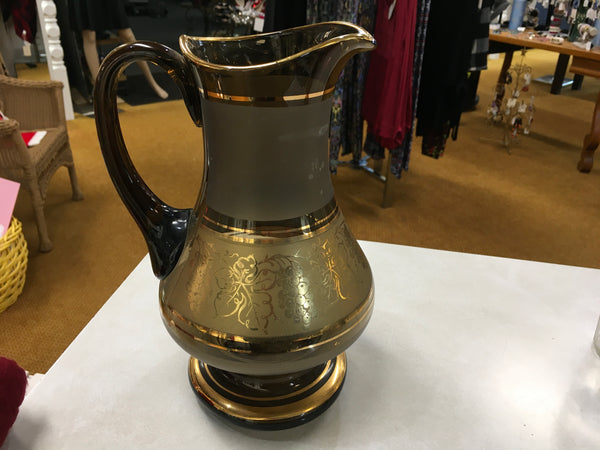 Vintage Bohemia style grape frosted gold trimmed pitcher preowned