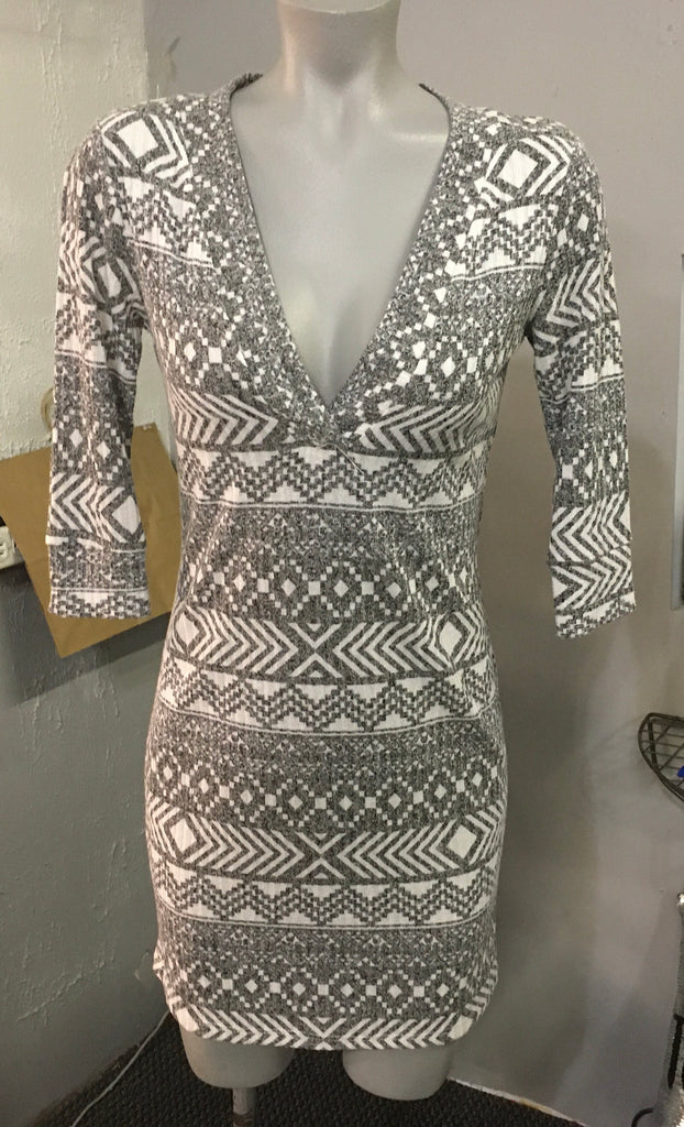Light charcoal Tribal print ribbed knit dress