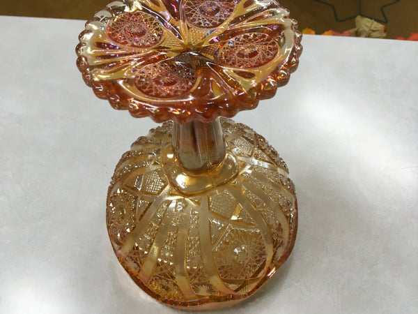 Marigold Carnical Glass Compote sawtooth rim Preowned