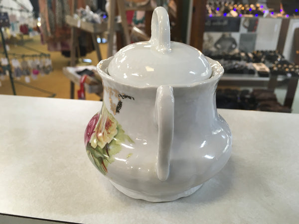 Vintage Red rose gold decorative design sugar bowl with lid