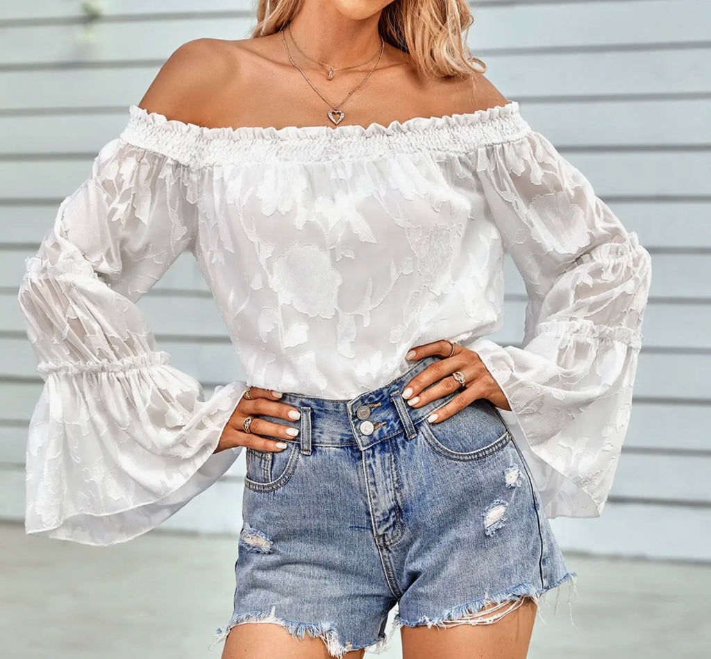 White Off Shoulder Tiered Sleeve top