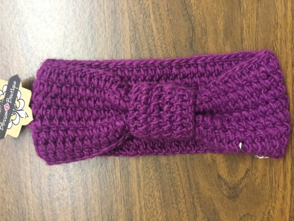 Purple knit bow headband