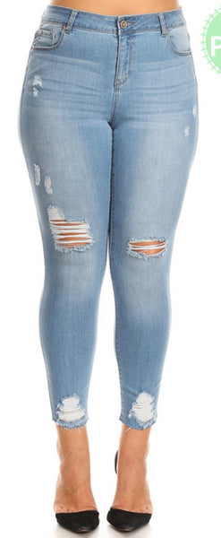 Lite blue high rise distressed plus jeans