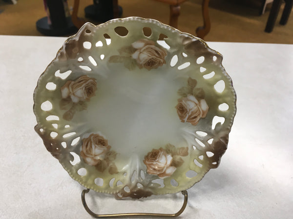 Vintage RS Germany gold rimmed decorative plate brown cream rose