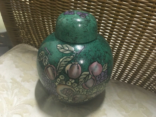 Jade green floral fruit ginger jar Nora Fenton Design like Preowned