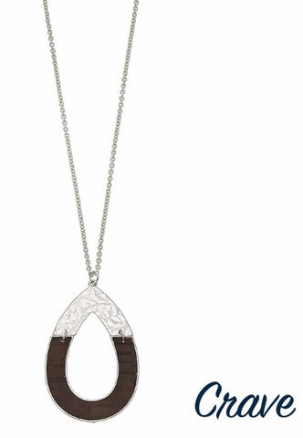Silver brown long teardrop necklace