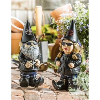 Harley Davidson female biker gnome statue