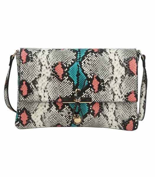 Blue Snake Skin Print Crossbody Bag