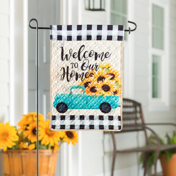 Mint Sunflower Truck Garden Quilted Flag