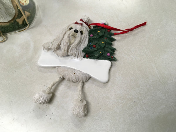 Maltese puppy dog Set of 3 ornaments preowned