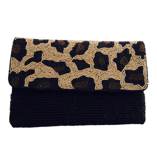 Leopard seed bead crossbody handbag