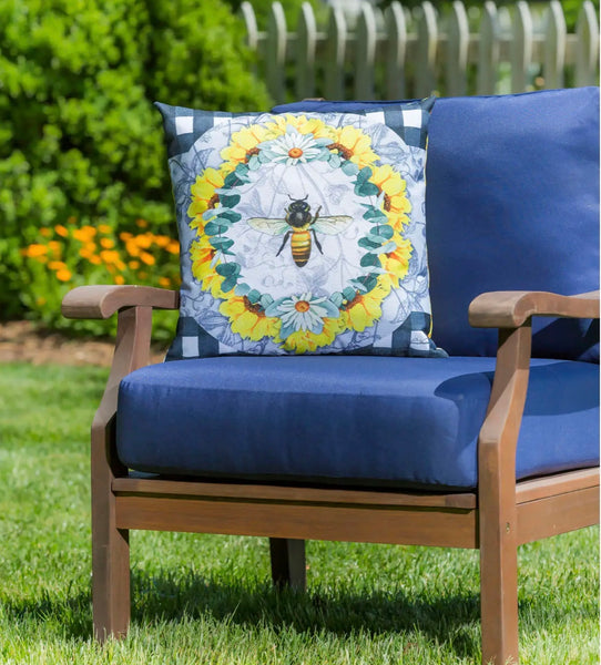 Honey Bee and Flowers Pillow Cover