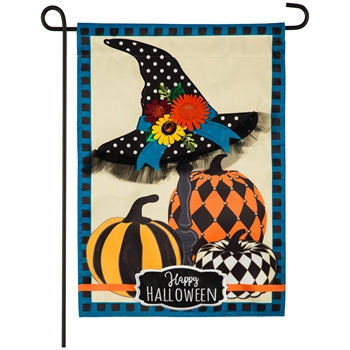 Witch Hat and Pumpkins Garden Applique Flag