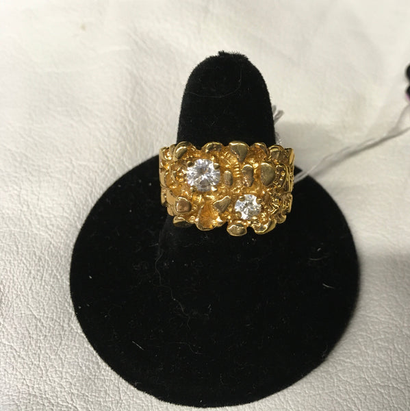 Men’s vintage crystal CZ 2 stone gold nugget design ring sz 8.5