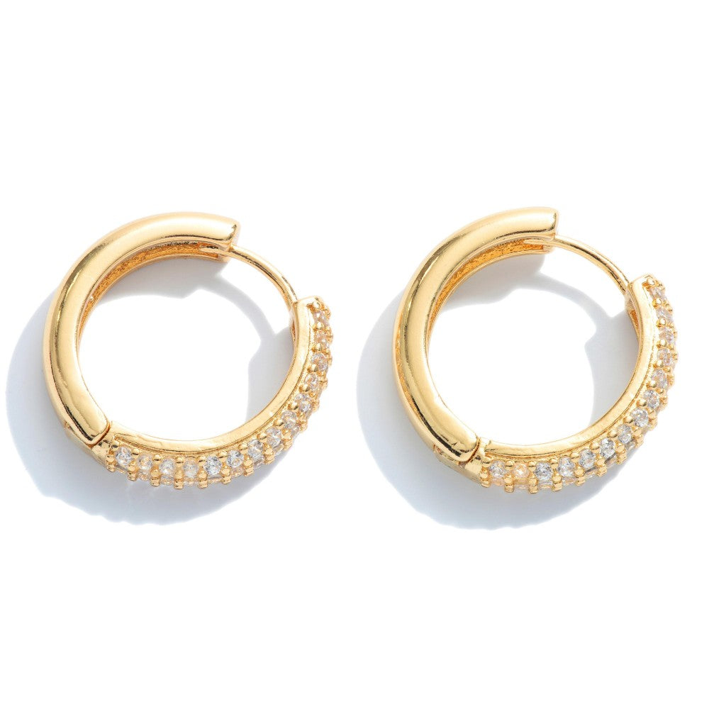 Gold rhinestone hoop earring
