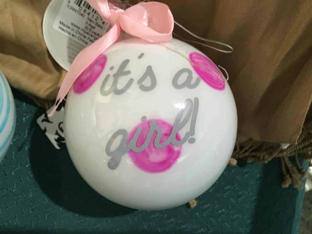 It’s a girl baby glass ornament