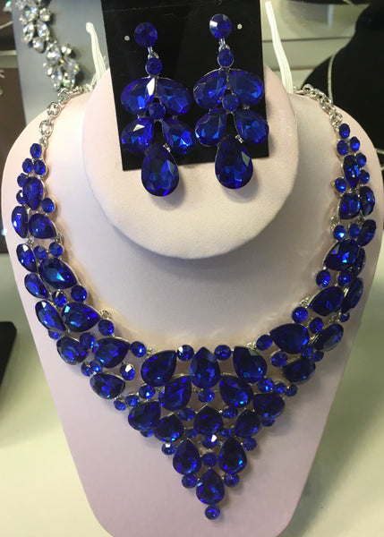 Cobalt blue CZ statement necklace set