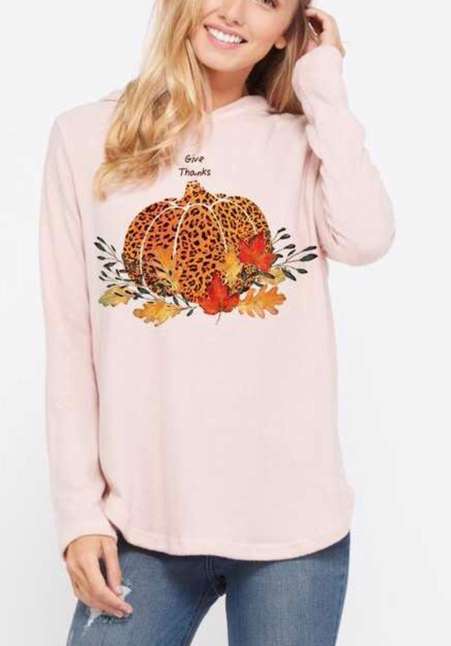 Pink Leopard GIVE THANKS Hoodie Top