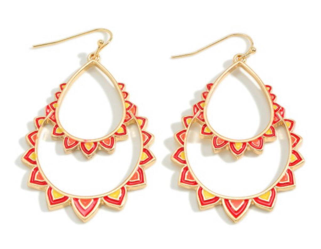 Red yellow scallop earrings