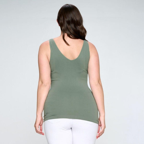 Olive v neck reversible tank top Plus