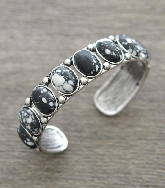 Black Semi Stone  Cuff Bracelet