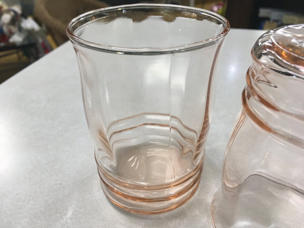 Pink depression juice tumbler glass facet shaped 4”