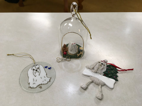 Maltese puppy dog Set of 3 ornaments preowned