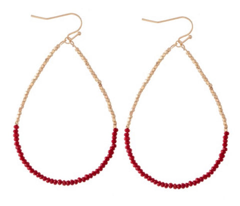 Red gold beaded teardrop earrings