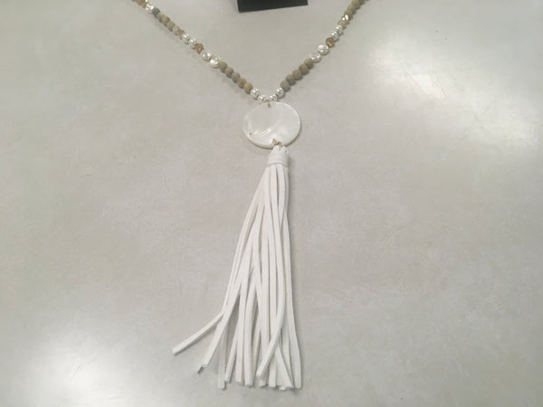 White pearl fringe beaded necklace set