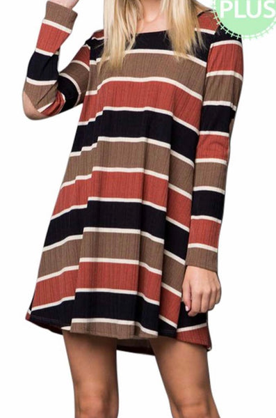 Olive black multi stripe swing dress Plus