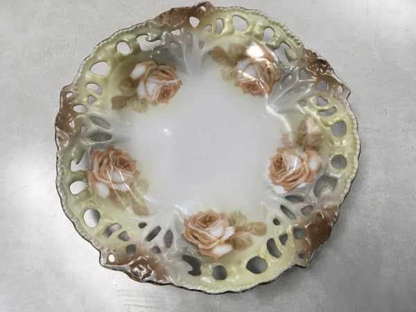 Vintage RS Germany gold rimmed decorative plate brown cream rose