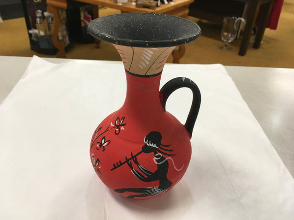 Red clay hand-painted pitcher vase Vintage preowned