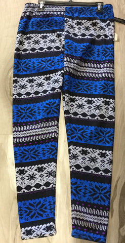 Royal blue, black and purple print velour leggings