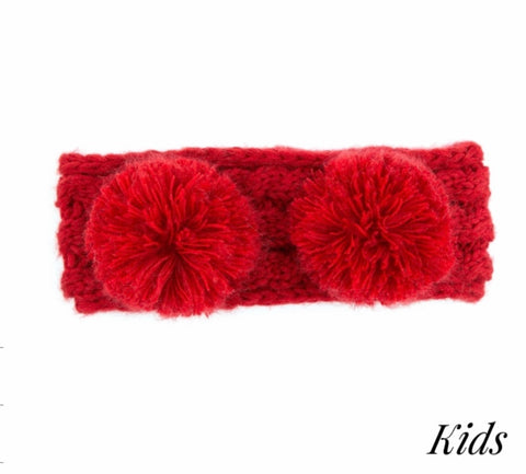Kids red CC beanie head wrap double pom